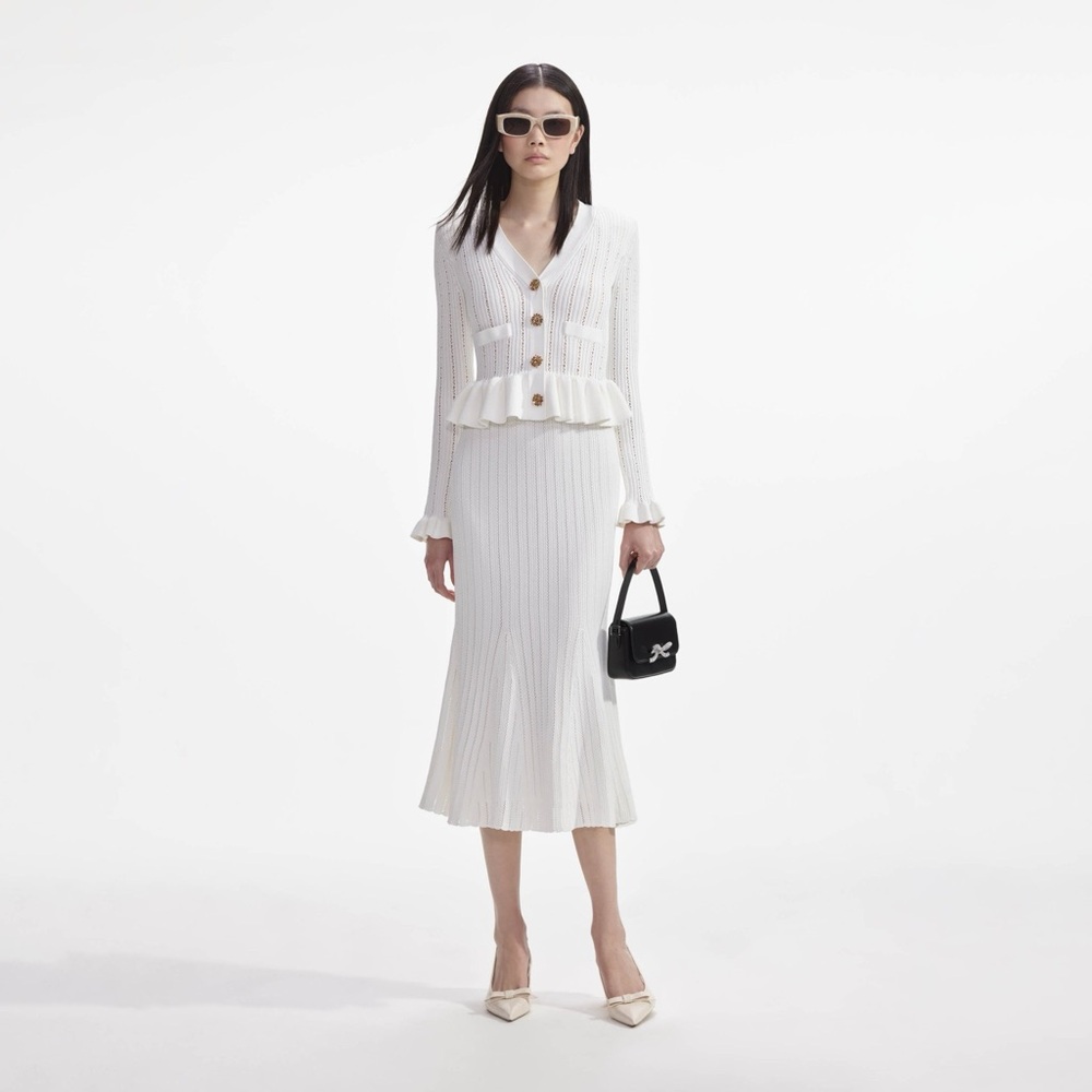 Self portrait white knit peplum midi dress